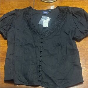 GAP Women's Black Lace Trim Blouse